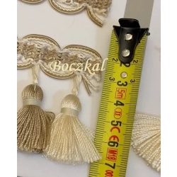 Pasmanteria stylowa -chwosty wiszące na taśmie ecru i jasny beż