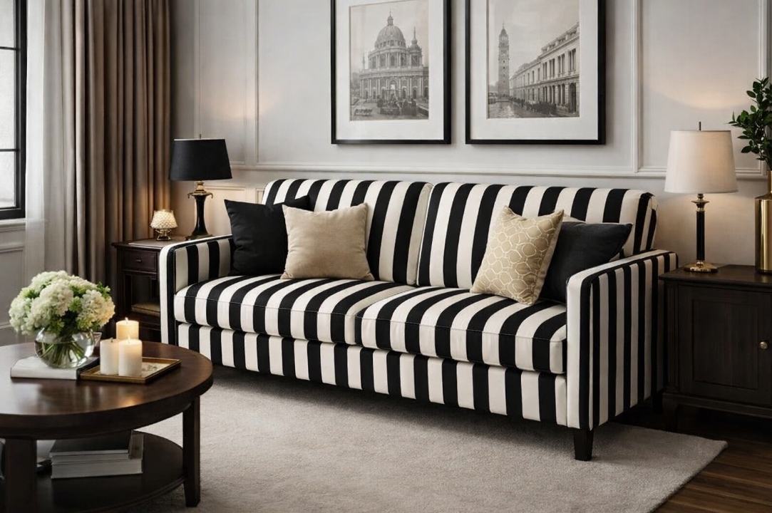 Niezniszczalna klasyka: Dlaczego projektanci kochają czarno-białe pasy w tapicerstwie?